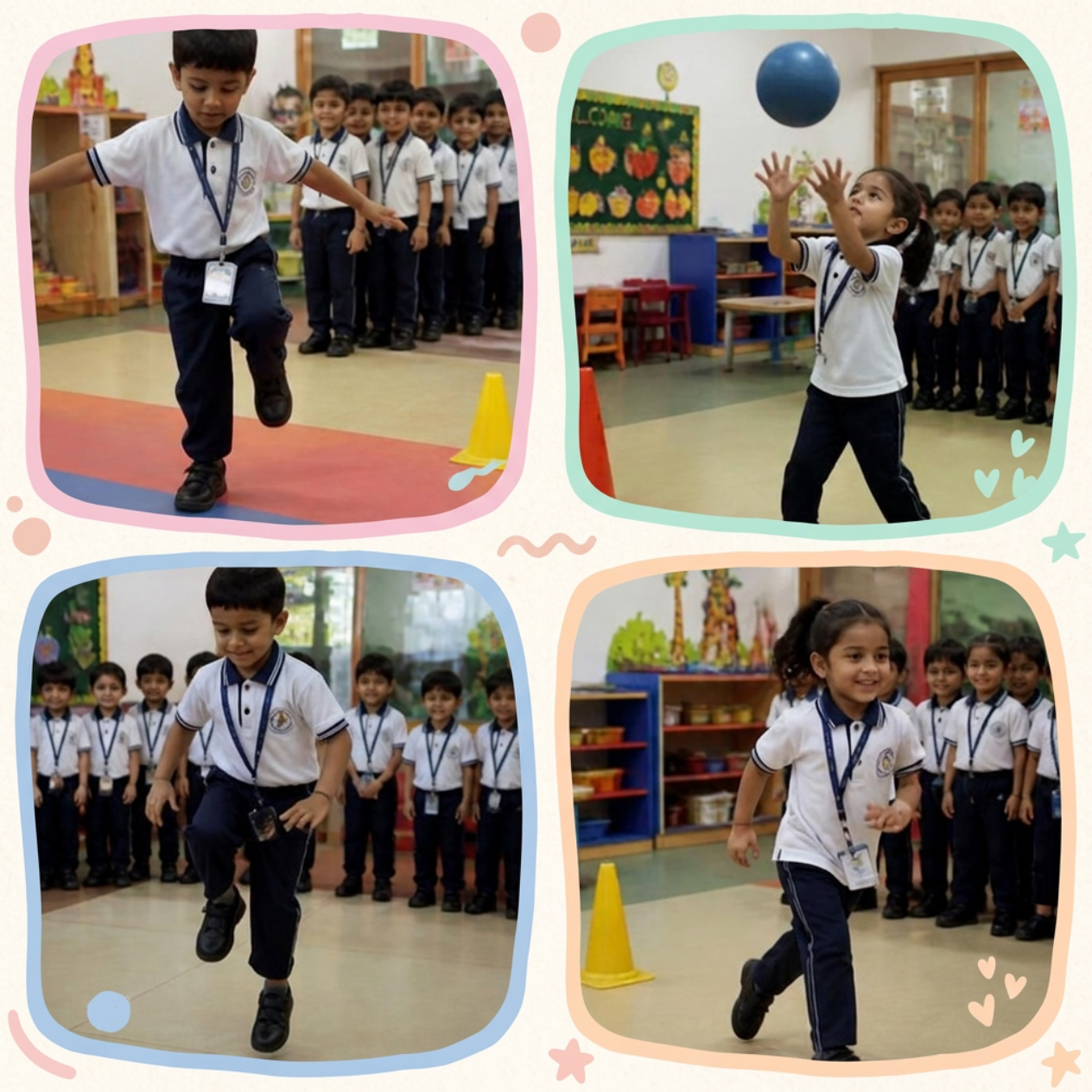 Preschoolers practising balance, catching and running skills